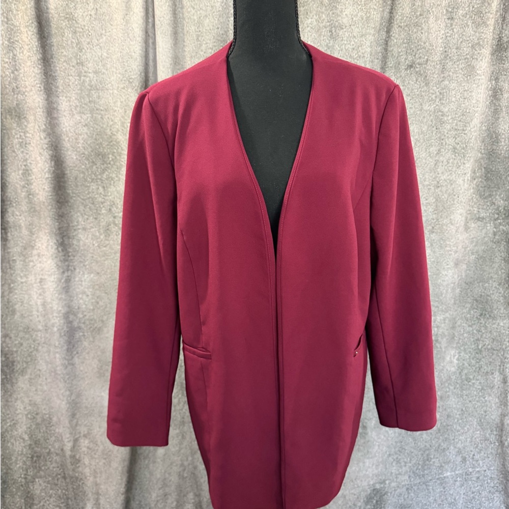 Anne Klein Open-Front Wine Blazer